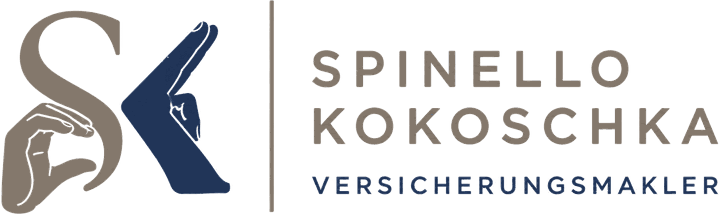 Logo Spinello Kokoschka Versicherungsmakler: die Buchstaben S und K als Hände in Gebärdensprache